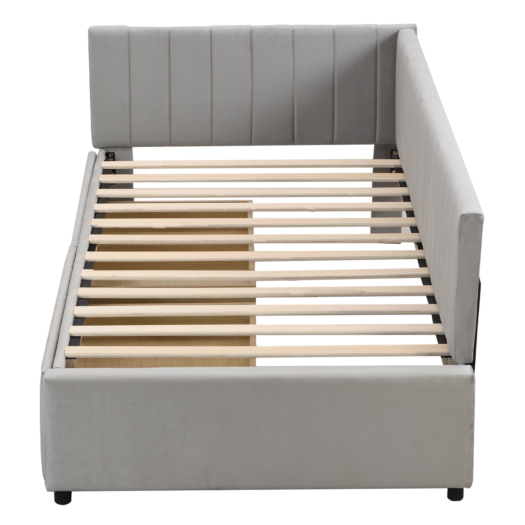 Upholstered Bed Sofa, 90*200 Multifunctional with 2 Storage Drawers, Gray Velvet