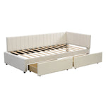 Upholstered Bed Sofa, 90x200 Multifunctional with 2 Drawers, Velvet Beige