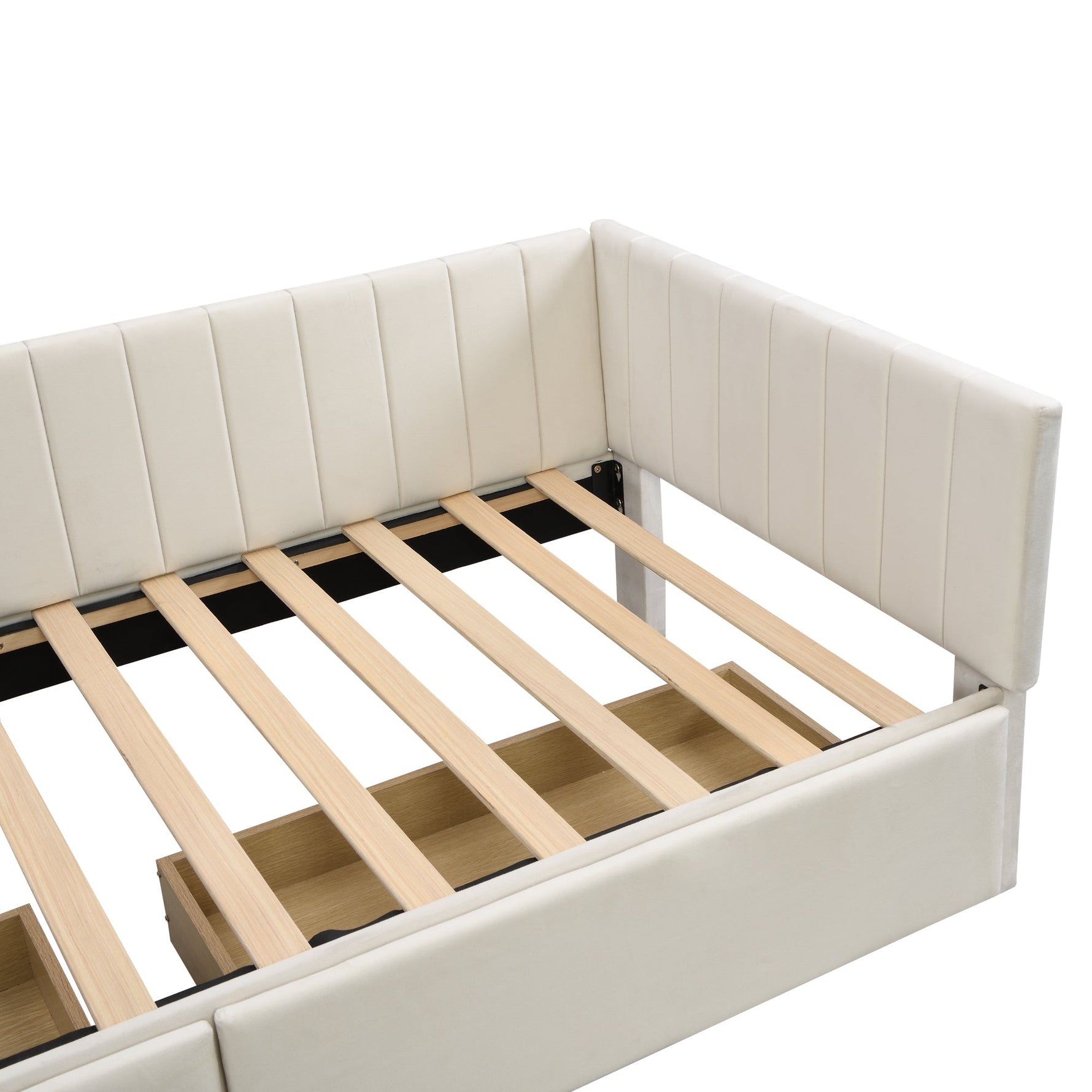 Upholstered Bed Sofa, 90x200 Multifunctional with 2 Drawers, Velvet Beige