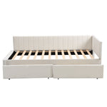 Upholstered Bed Sofa, 90x200 Multifunctional with 2 Drawers, Velvet Beige