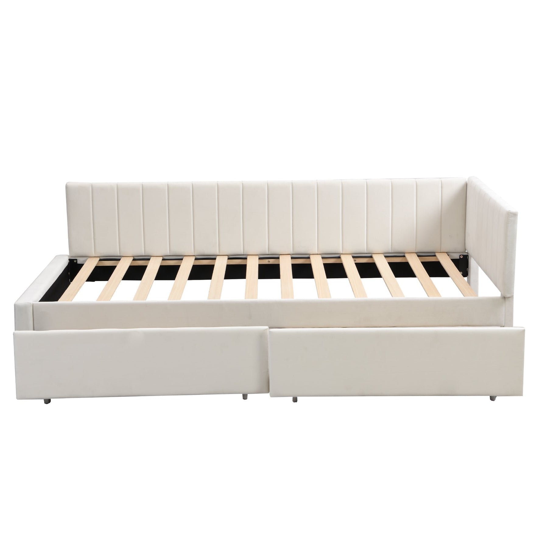 Upholstered Bed Sofa, 90x200 Multifunctional with 2 Drawers, Velvet Beige