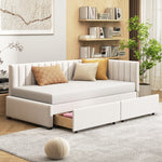 Upholstered Bed Sofa, 90x200 Multifunctional with 2 Drawers, Velvet Beige