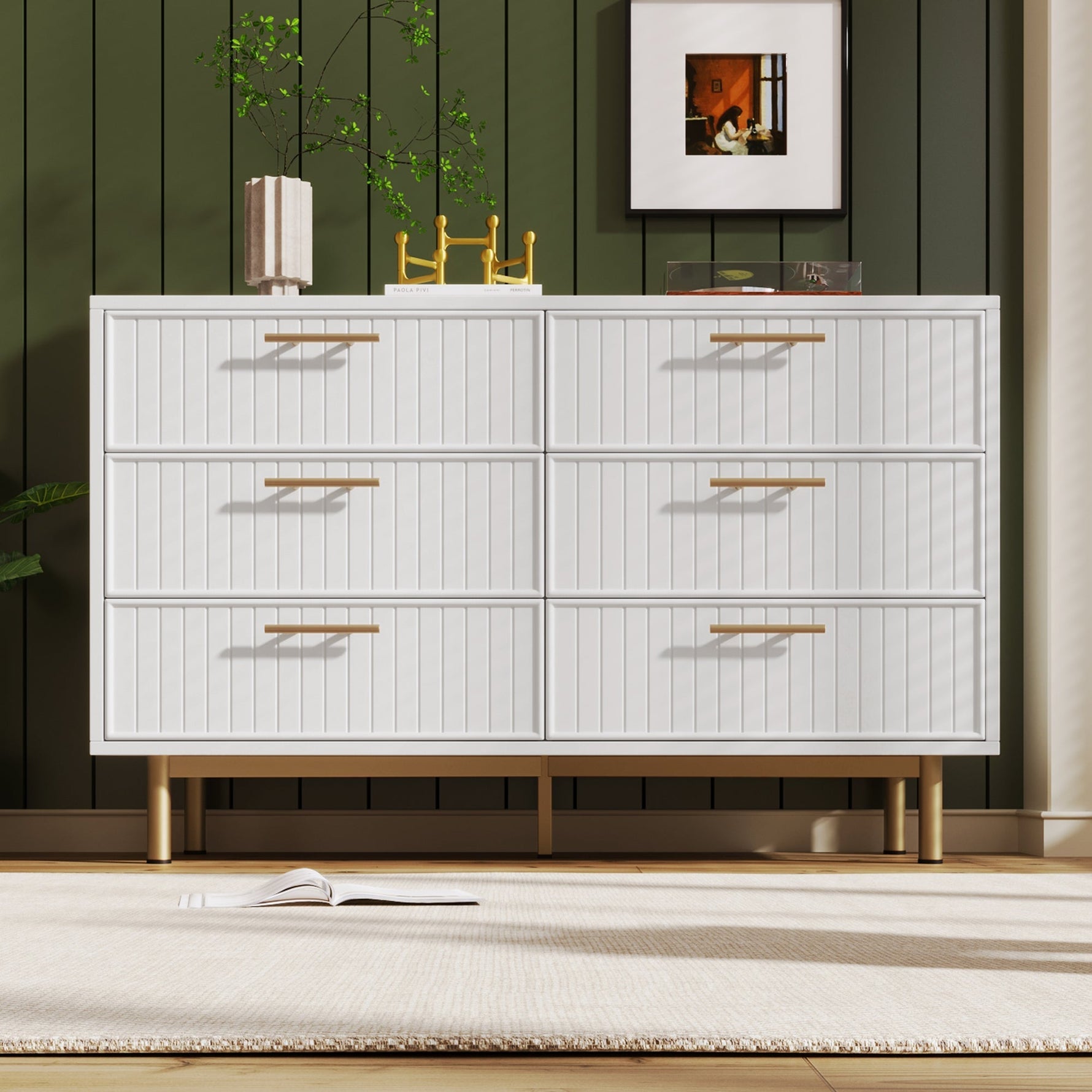 Chest of Drawers, 6-Drawer Sideboard for Bedroom, White