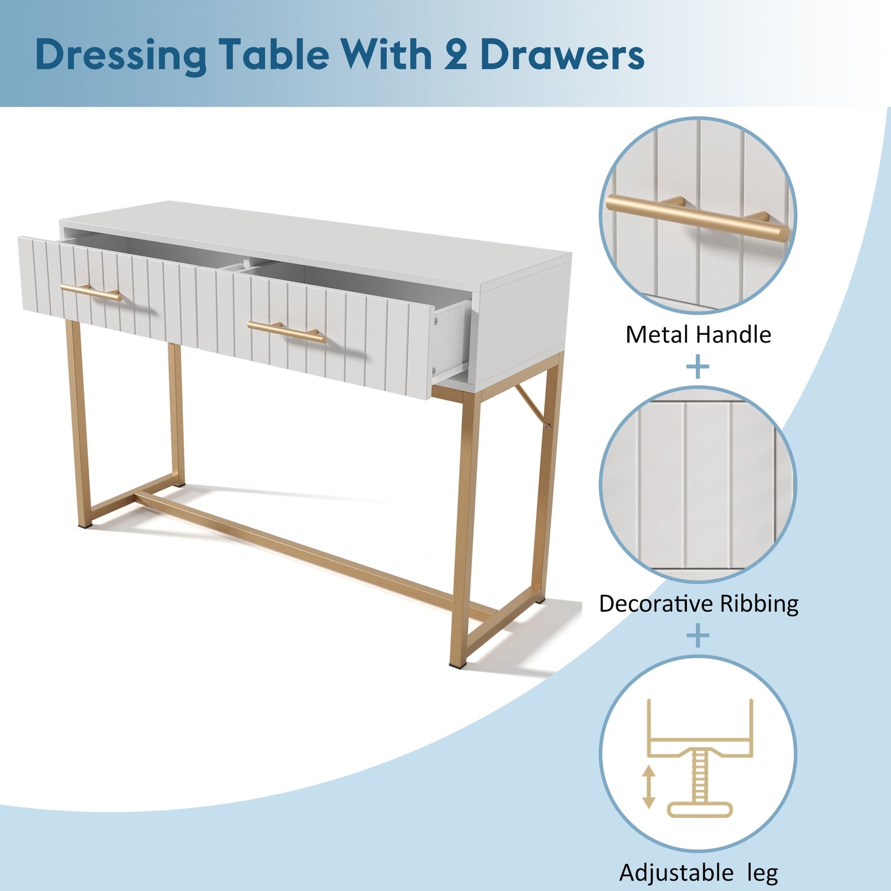 Dressing table with 2 drawers, 75cm high, white