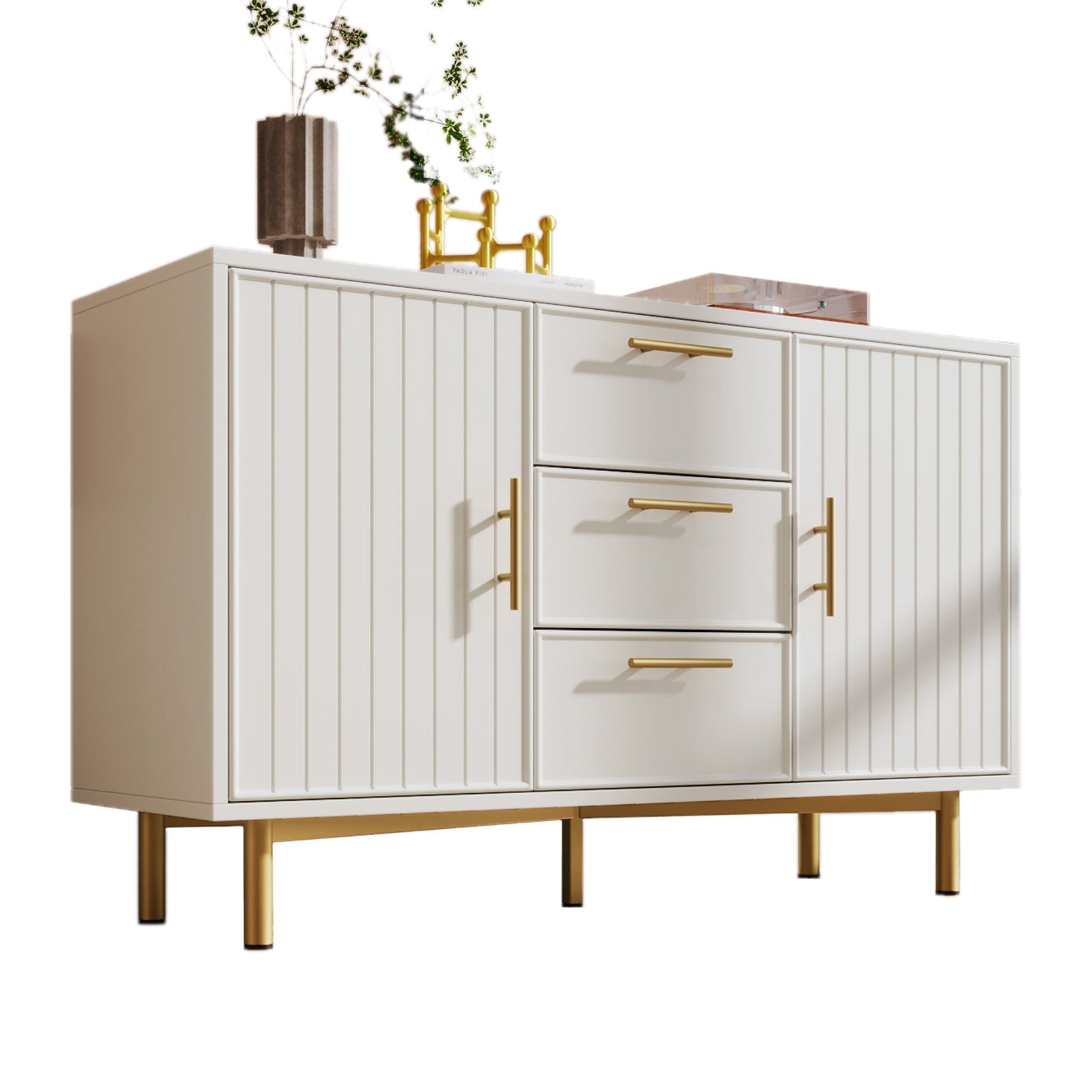 Chest of Drawers, 2 Doors, 3 Drawers, Adjustable Shelf, White
