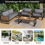Garden Lounge Set 4-Piece Dining Set Galvanized Iron Frame Decorative Wooden Armrests Grey