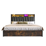 Upholstered Metal Bed, LED App-Control, USB Charging, 160x200cm, Gray