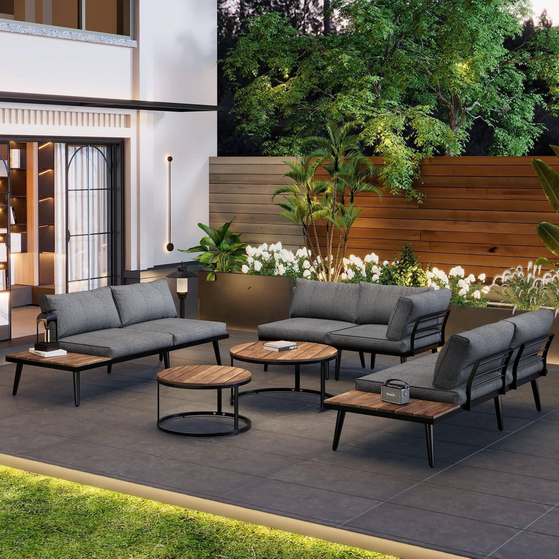 Garden Lounge Set 6-Piece Dining Set for 5-6 People Indoor/Outdoor Galvanized Iron Frame