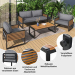Garden Lounge Set 4-Piece Dining Set Galvanized Iron Frame Decorative Wooden Armrests Grey