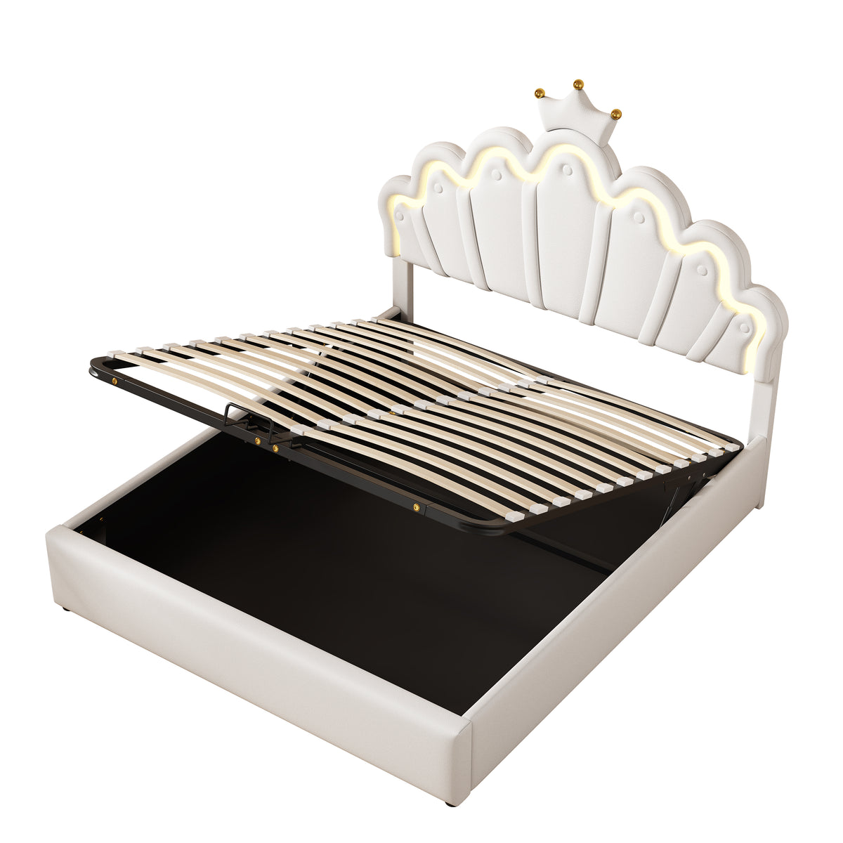 Princess Upholstered Bed 140x200cm with Ambient Light, White