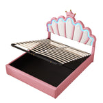 Princess Upholstered Bed 140x200cm, Ambient Light & Crown Rail, Pink