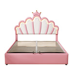 Princess Upholstered Bed 140x200cm, Ambient Light & Crown Rail, Pink