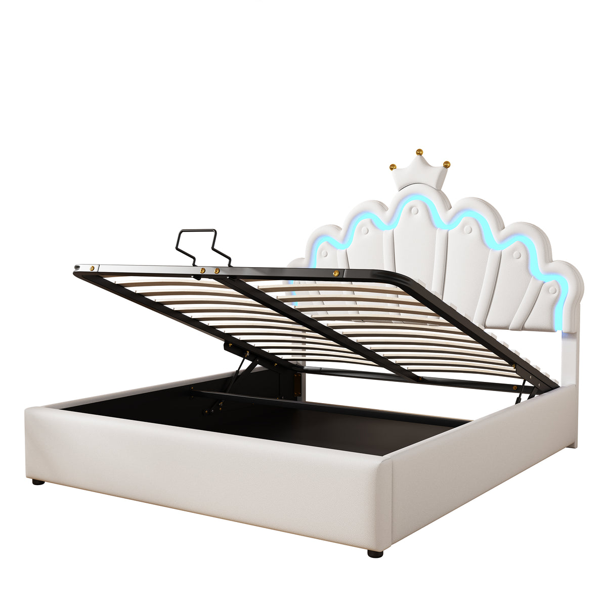 Princess Upholstered Bed 140x200cm with Ambient Light, White