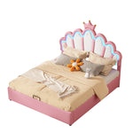 Princess Upholstered Bed 140x200cm, Ambient Light & Crown Rail, Pink