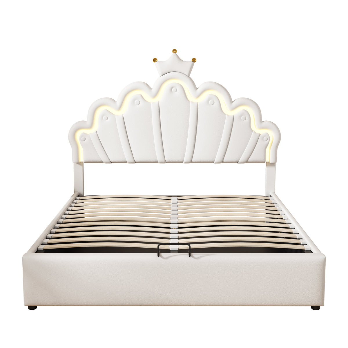 Princess Upholstered Bed 140x200cm with Ambient Light, White
