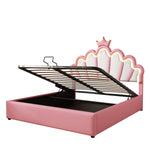 Princess Upholstered Bed 140x200cm, Ambient Light & Crown Rail, Pink