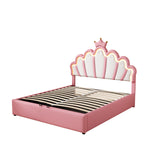 Princess Upholstered Bed 140x200cm, Ambient Light & Crown Rail, Pink