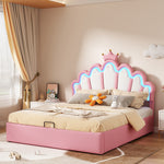 Princess Upholstered Bed 140x200cm, Ambient Light & Crown Rail, Pink