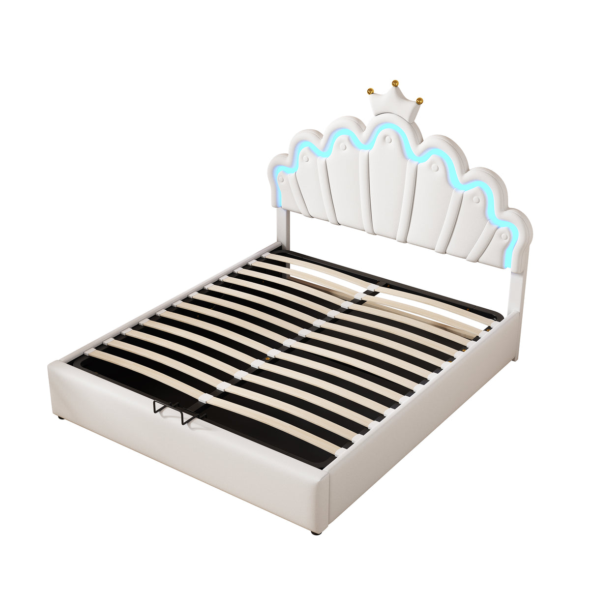 Princess Upholstered Bed 140x200cm with Ambient Light, White