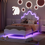 Princess Bed 90x200cm Crown Shaped PU Leather Upholstered LED - White