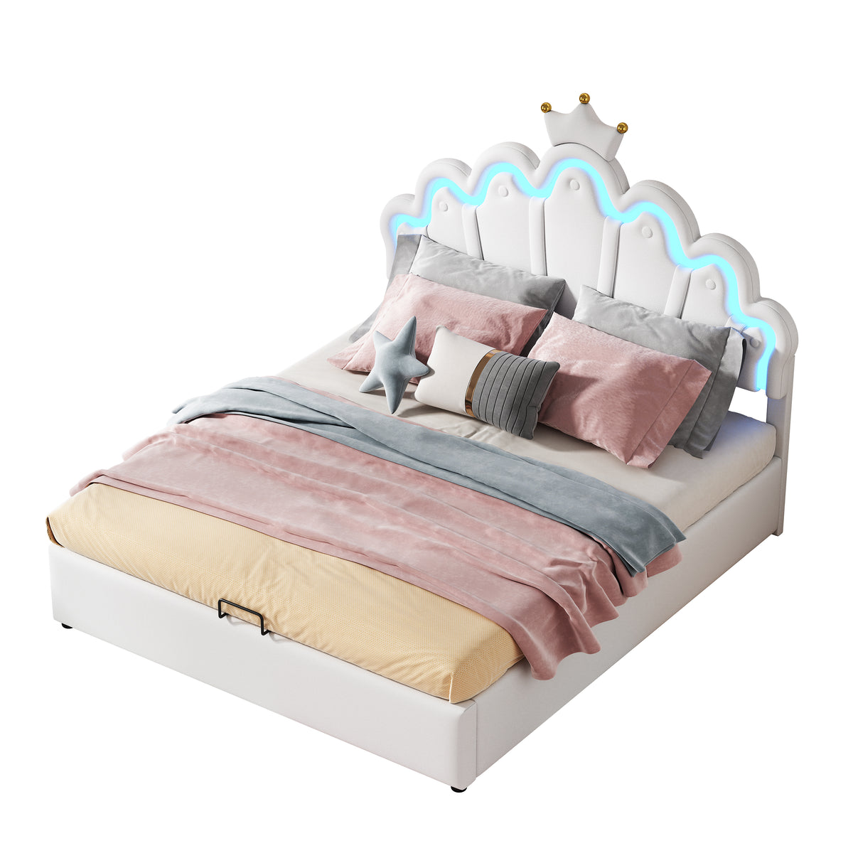 Princess Upholstered Bed 140x200cm with Ambient Light, White