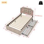 Upholstered Bed 90x200cm Flat Double Drawers Decorative Studs Dark Beige