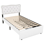 Upholstered Bed 90x200cm Decorative Studs Double Drawers - Light Beige