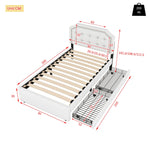 Upholstered Flat Bed 90x200cm Decorative Studs Double Drawers Light Beige