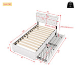 Upholstered Bed 90x200cm Decorative Studs Double Drawers - Light Beige