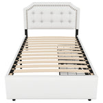 Upholstered Flat Bed 90x200cm Decorative Studs Double Drawers Light Beige