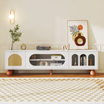 TV Cabinet, Rattan-like Sliding Glass Door, Gold Handles, Wood