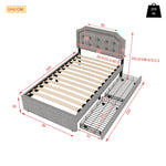Upholstered Flat Bed 90x200cm Decorative Studs Double Drawers - Grey
