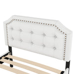 Upholstered Flat Bed 90x200cm Decorative Studs Double Drawers Light Beige