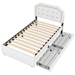 Upholstered Flat Bed 90x200cm Decorative Studs Double Drawers Light Beige