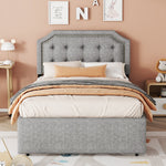 Upholstered Flat Bed 90x200cm Decorative Studs Double Drawers - Grey