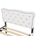 Upholstered Bed 90x200cm Decorative Studs Double Drawers - Light Beige
