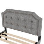 Upholstered Flat Bed 90x200cm Decorative Studs Double Drawers - Grey