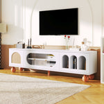 TV Cabinet, Rattan-like Sliding Glass Door, Gold Handles, Wood