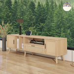 TV Cabinet, 180cm Rattan with 2 Doors & 1 Drawer, Solid Wood