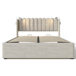 Upholstered Bed Double, Reading Light Storage Headboard, Linen Natural