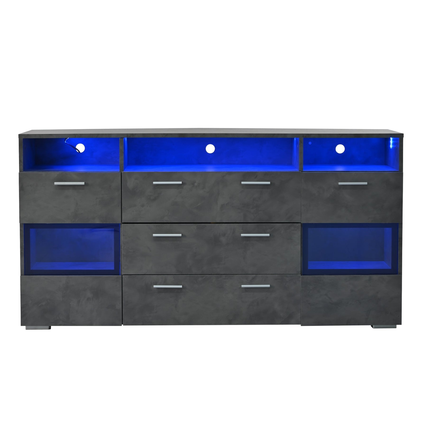 Sideboard 140cm LED 2 Doors 3 Drawers Acrylic Storage - Grey