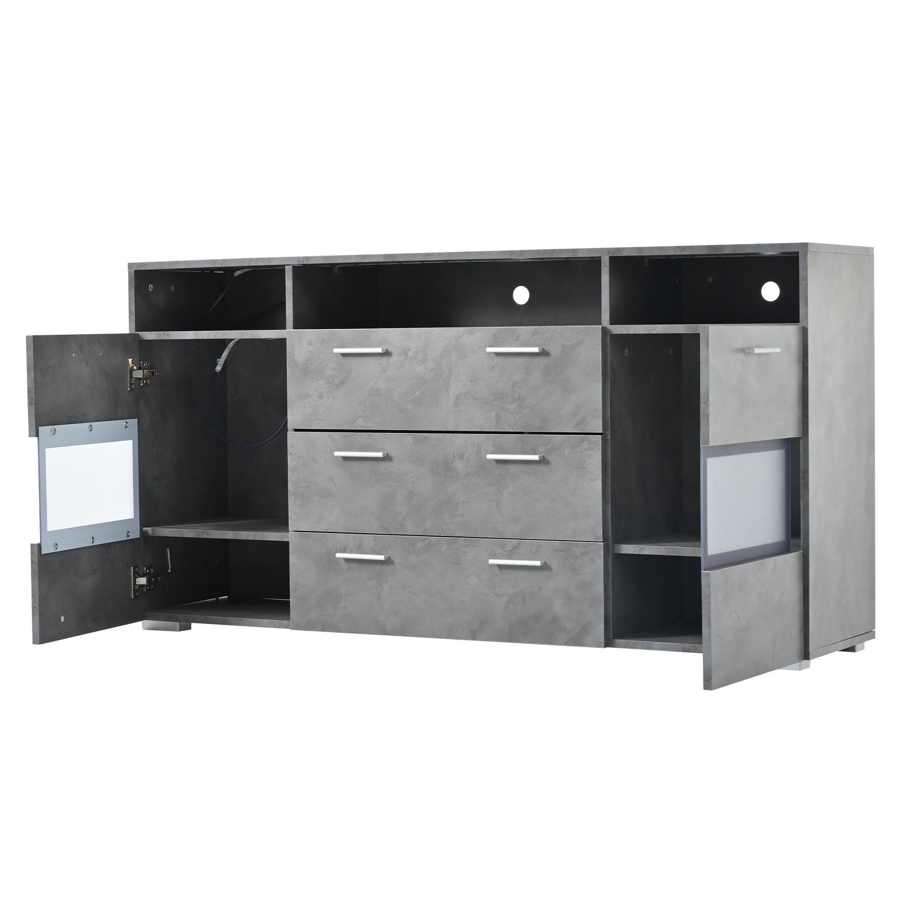Sideboard 140cm LED 2 Doors 3 Drawers Acrylic Storage - Grey