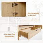 TV Cabinet, 180cm Rattan with 2 Doors & 1 Drawer, Solid Wood