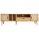 TV Cabinet, 180cm Rattan with 2 Doors & 1 Drawer, Solid Wood