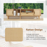 TV Cabinet, 180cm Rattan with 2 Doors & 1 Drawer, Solid Wood
