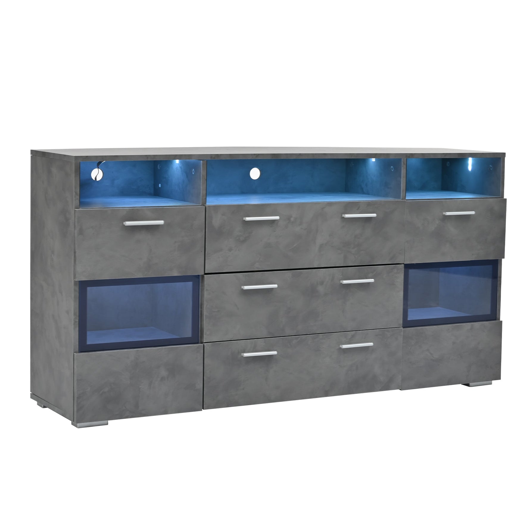 Sideboard 140cm LED 2 Doors 3 Drawers Acrylic Storage - Grey