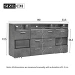 Sideboard 140cm LED 2 Doors 3 Drawers Acrylic Storage - Grey
