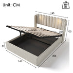 Upholstered Bed Double Bed with Reading Light, Charging, Storage, 140x200, Linen Material, Natural