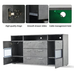 Sideboard 140cm LED 2 Doors 3 Drawers Acrylic Storage - Grey