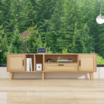 TV Cabinet, 180cm Rattan with 2 Doors & 1 Drawer, Solid Wood
